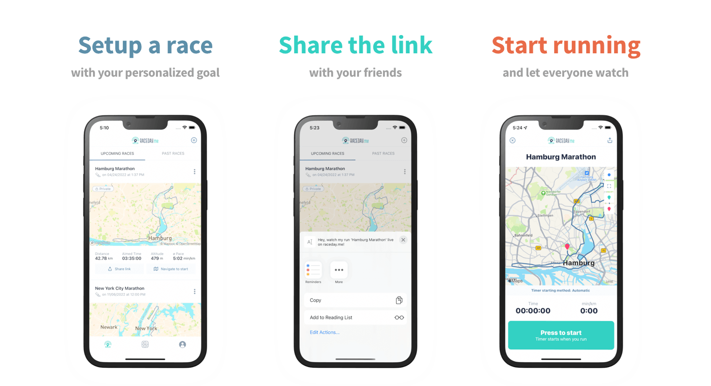 Three images showing some in app screens