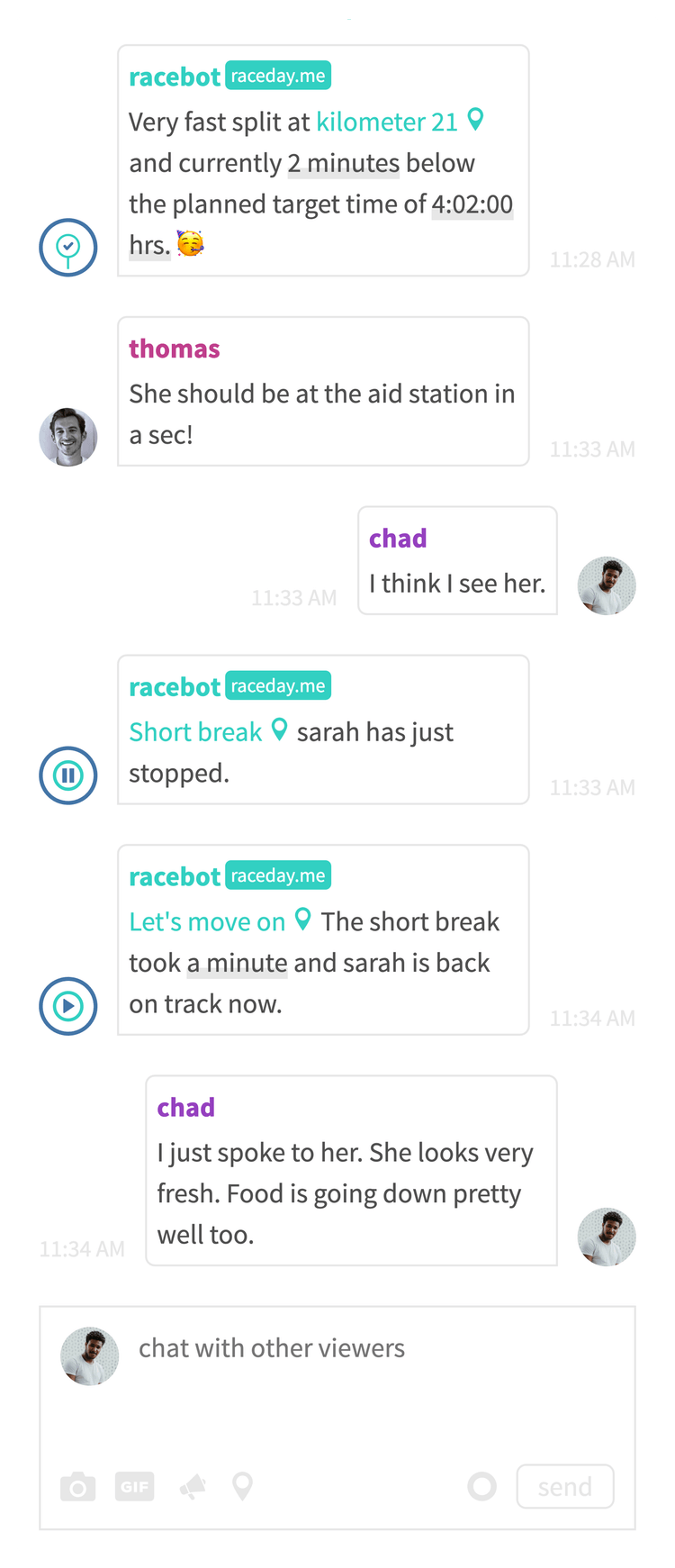 Chat conversation at an aid station