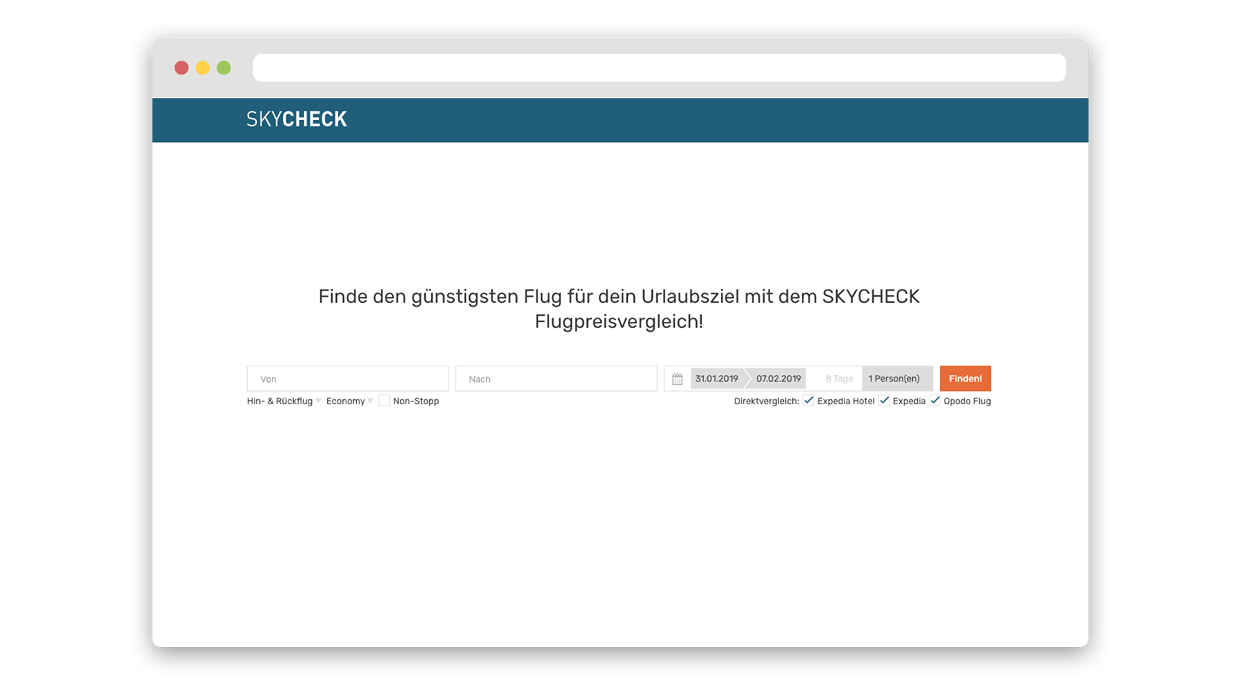 screenshot of the skycheck flight search website