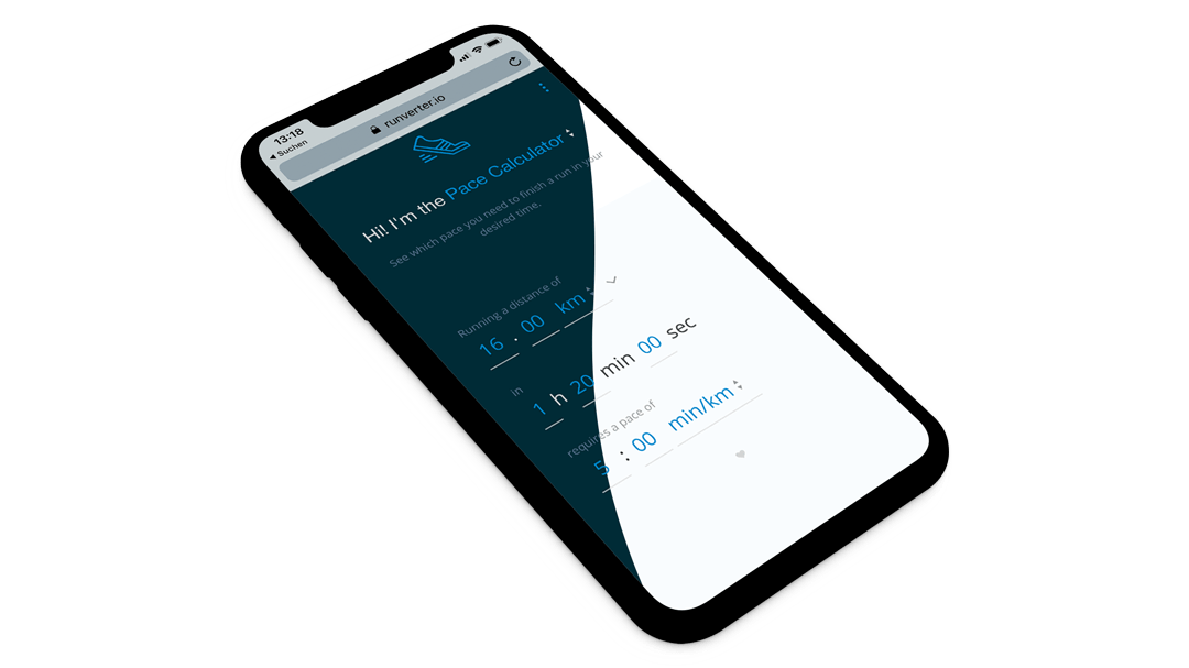 An iPhone showing the running calculator runverter.io and toggling between light and dark mode
