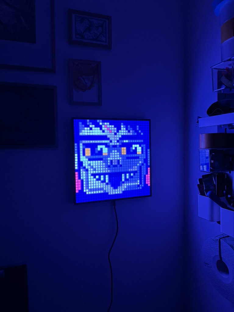 Finished LED display glowing in the dark.