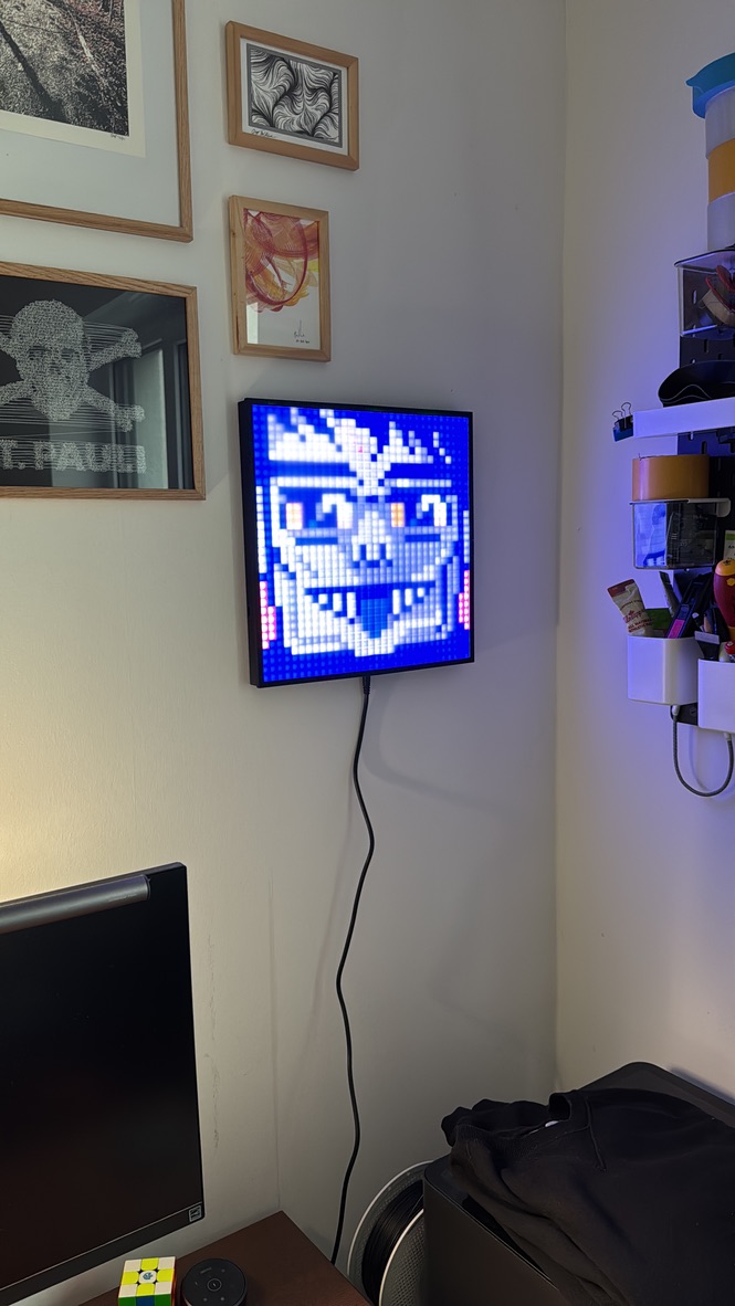 Finished 32x32 LED display hanging next to my desk.