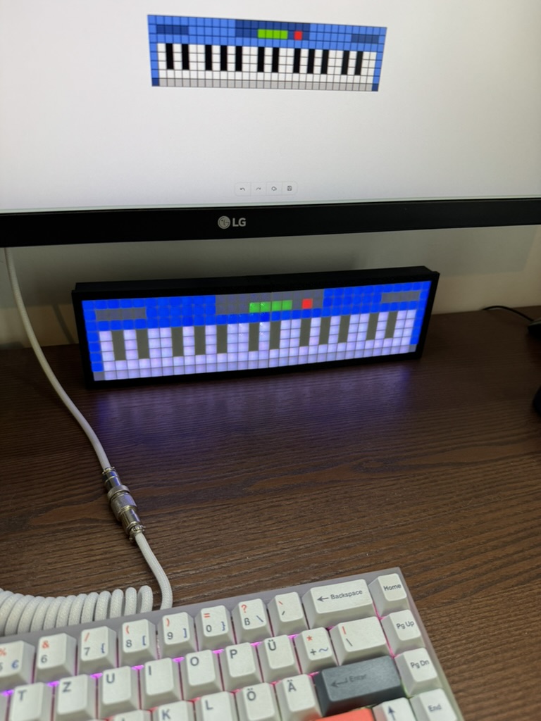 First assembled prototype with the LED display in its case under my monitor.