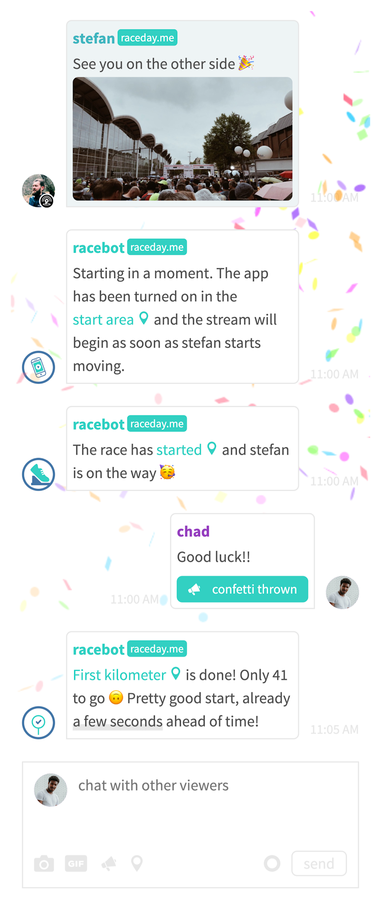 Chat conversation at the beginning of a race